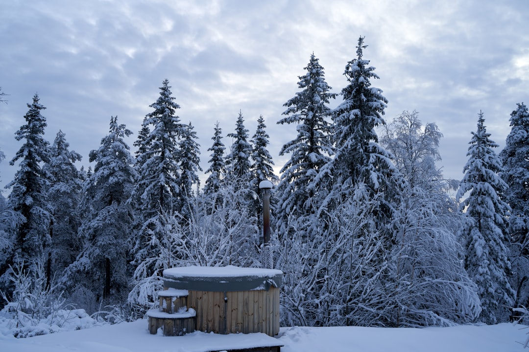 energy efficient hot tub in snowy backyard